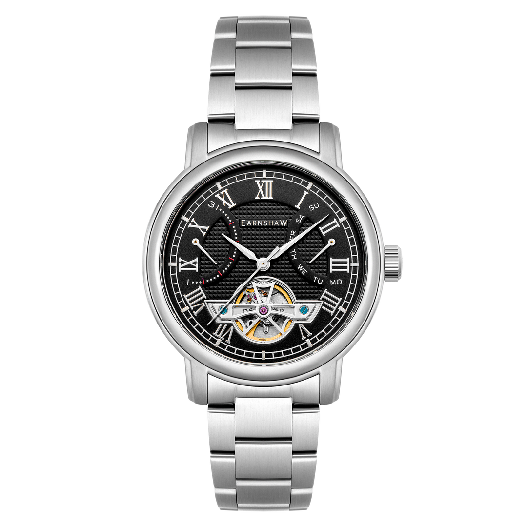 Heritage Longcase Double Retrograde Calendar Open Heart Automatic Black / Stainl