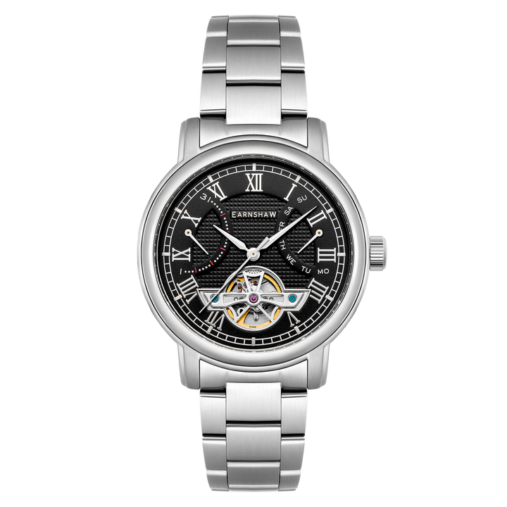 Heritage Longcase Double Retrograde Calendar Open Heart Automatic Black / Stainl