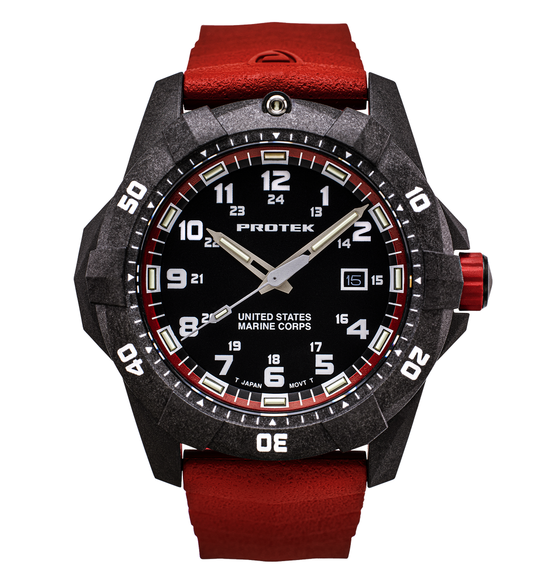 USMC Carbon Dive CARBON CASE/BLACK & RED DIAL/RED STRAP | Black / Red Dial