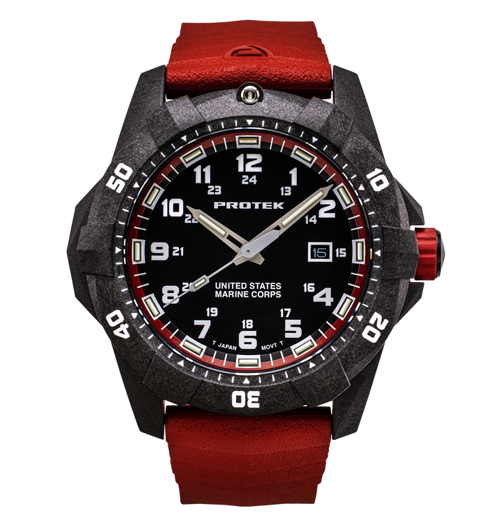 USMC Carbon Dive CARBON CASE/BLACK & RED DIAL/RED STRAP | Black / Red Dial