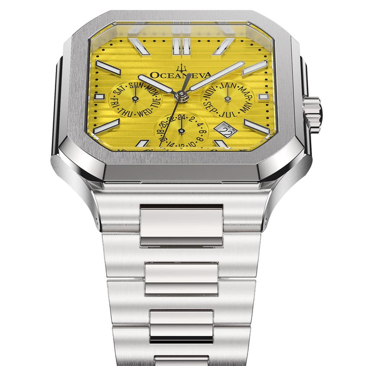 Tenuis Automatic Calendar Silver Bezel | Yellow Dial