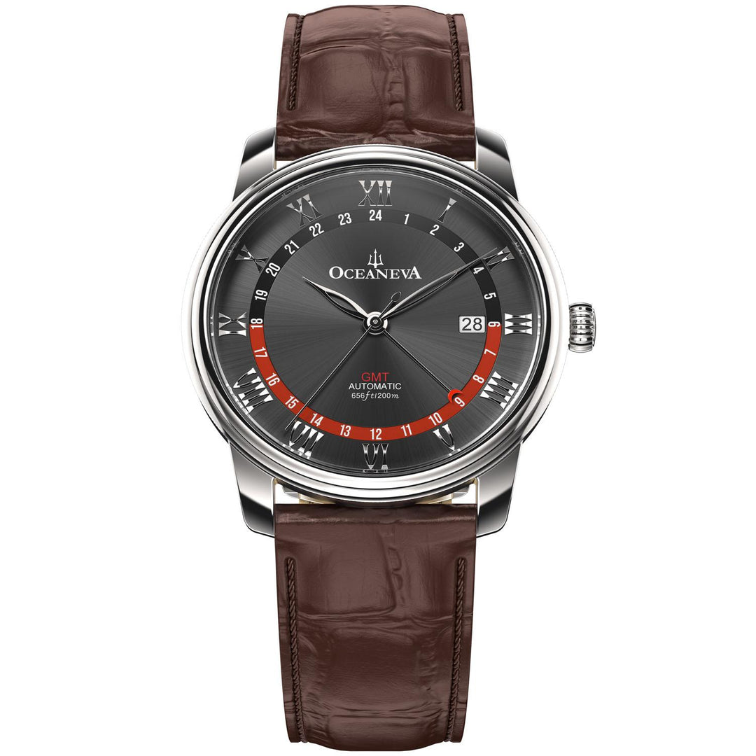 OceanTrek Automatic GMT 200M – Black Dial with Red Accents