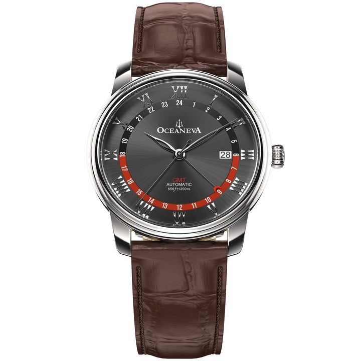 OceanTrek Automatic GMT 200M – Black Dial with Red Accents