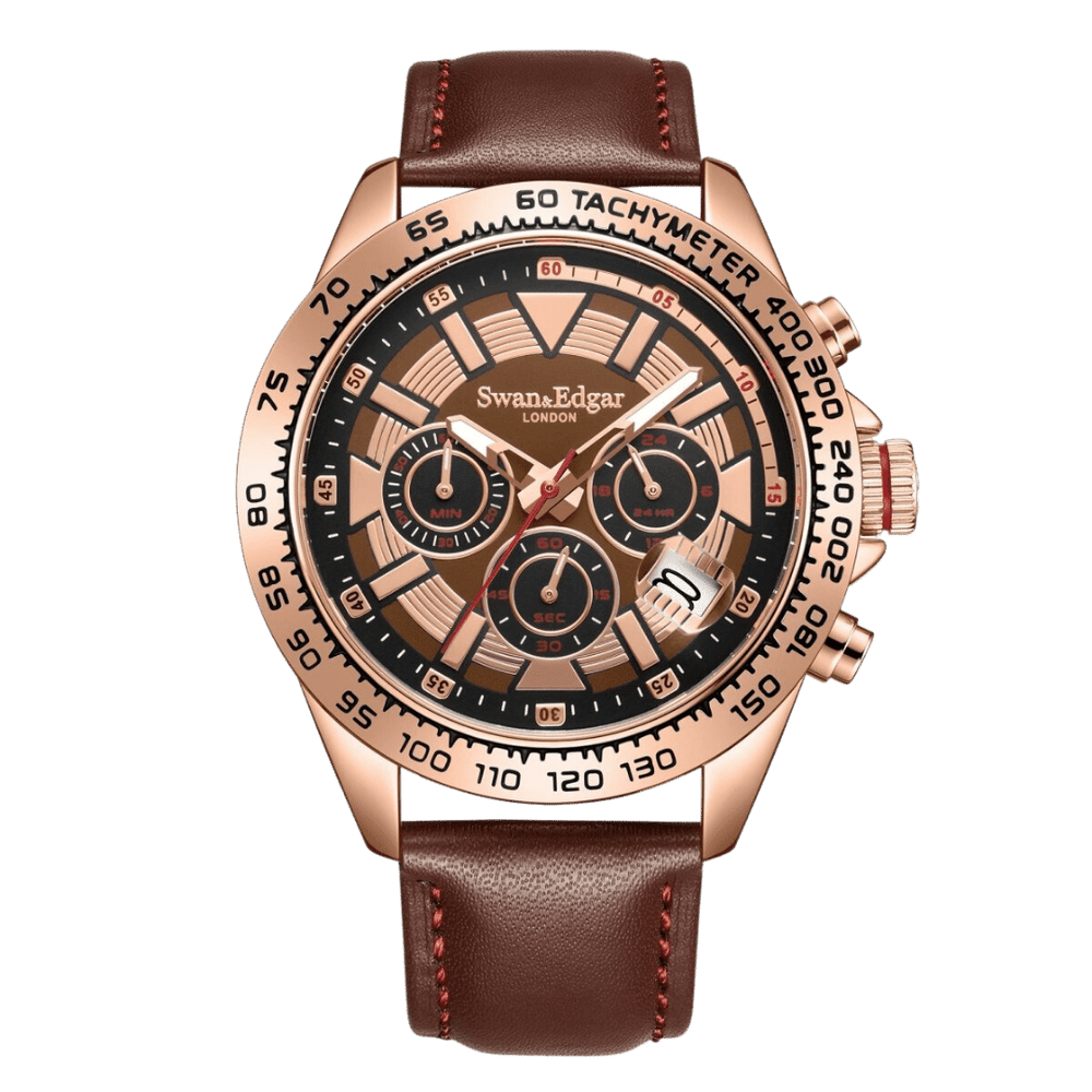 Speed Tracker Mecha Quartz Brown Dial / Brown Leather Strap With Red Stitching B