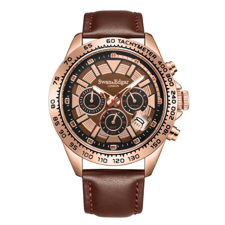 Speed Tracker Mecha Quartz Brown Dial / Brown Leather Strap With Red Stitching B