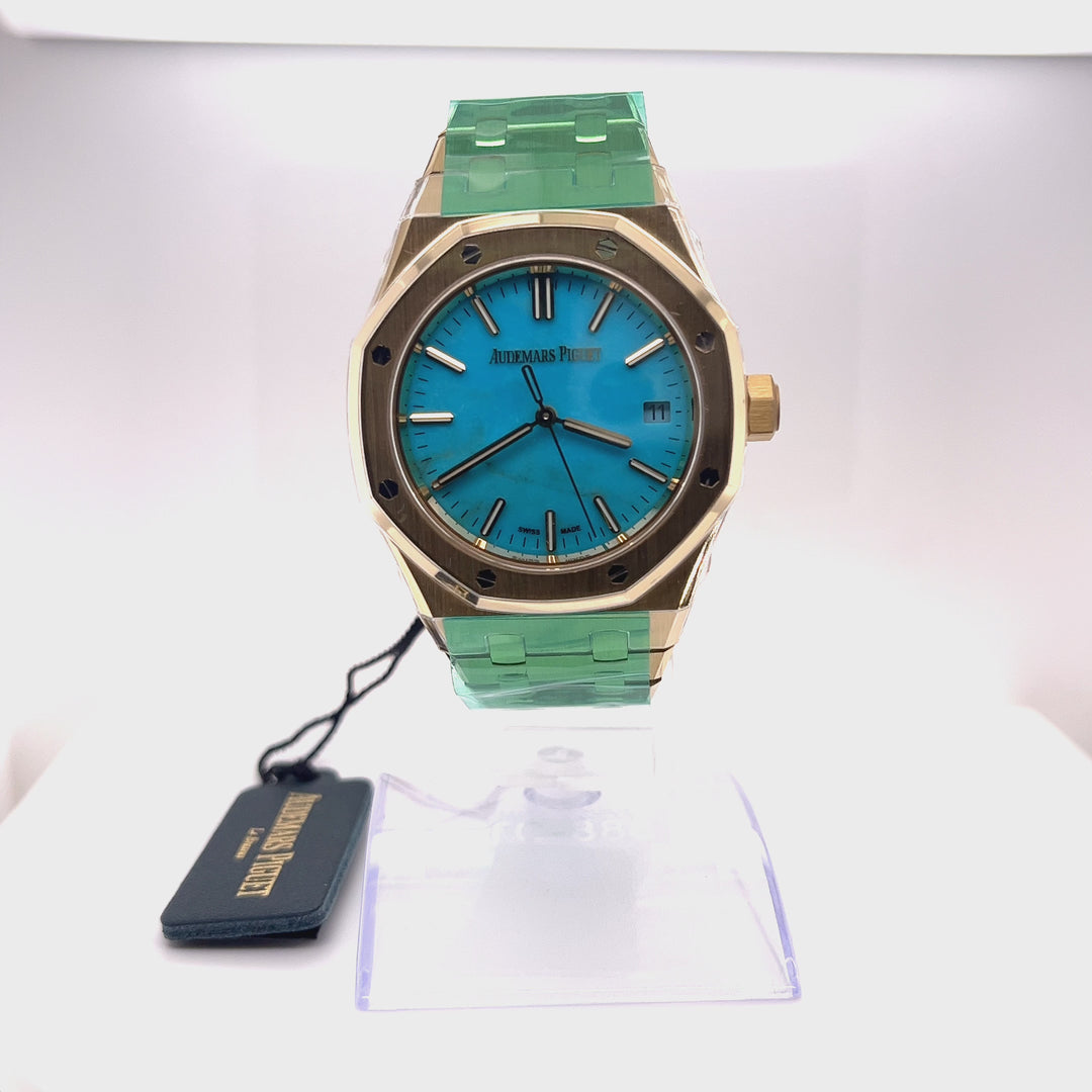 Audemars Piguet ROYAL OAK 37MM TURQUOISE DIAL 18K YELLOW GOLD 15550BA MENS WATCH