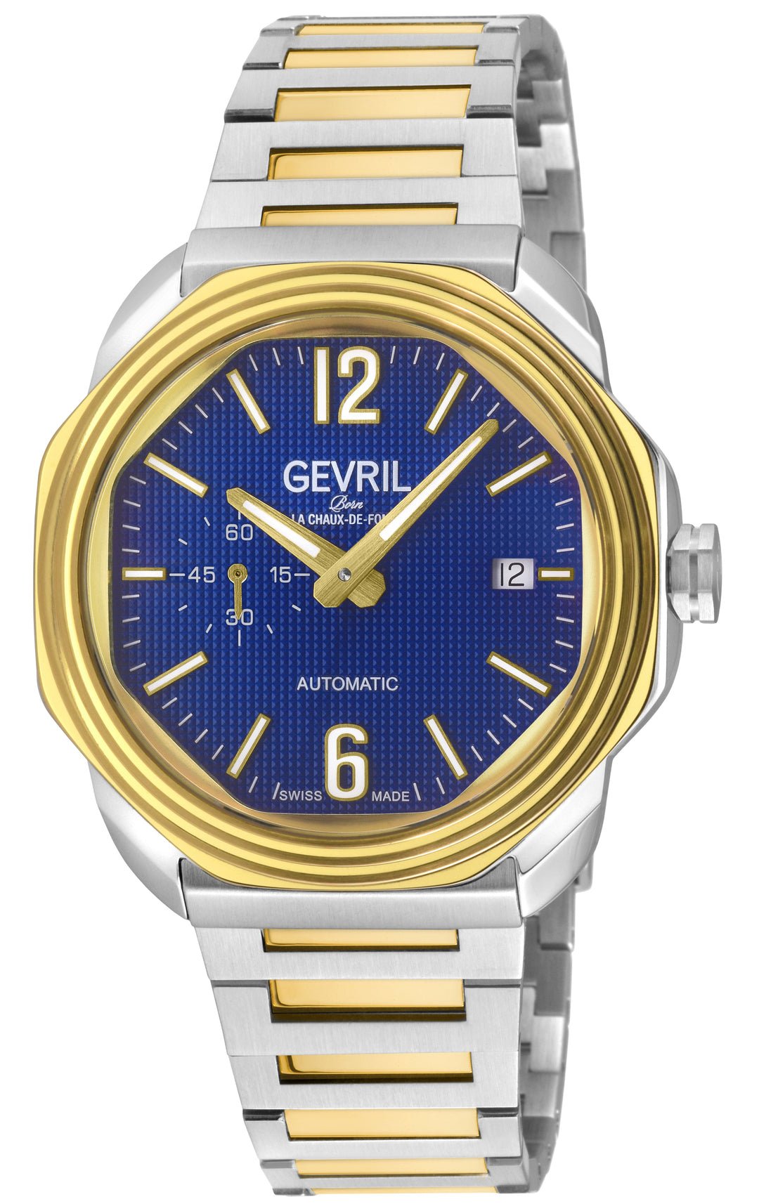 Roosevelt Gevril SS Case, IPYG Bezel, Blue checkered dial, SS/IPYG  Bracelet. | 