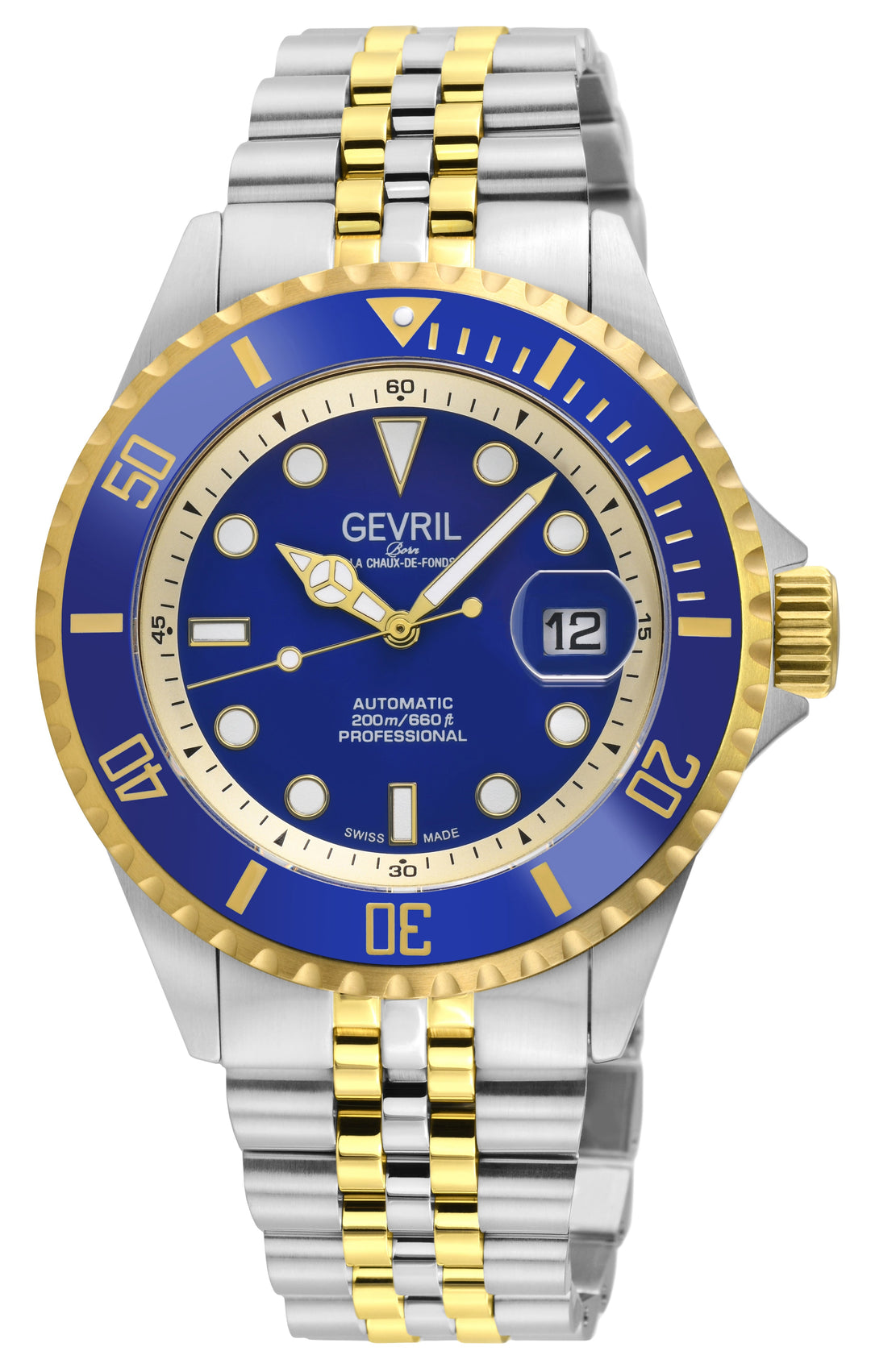 Wall Street Gevril Swiss Made SW200-1 Steel Rotating Blue Ceramic Bezel , 316L c