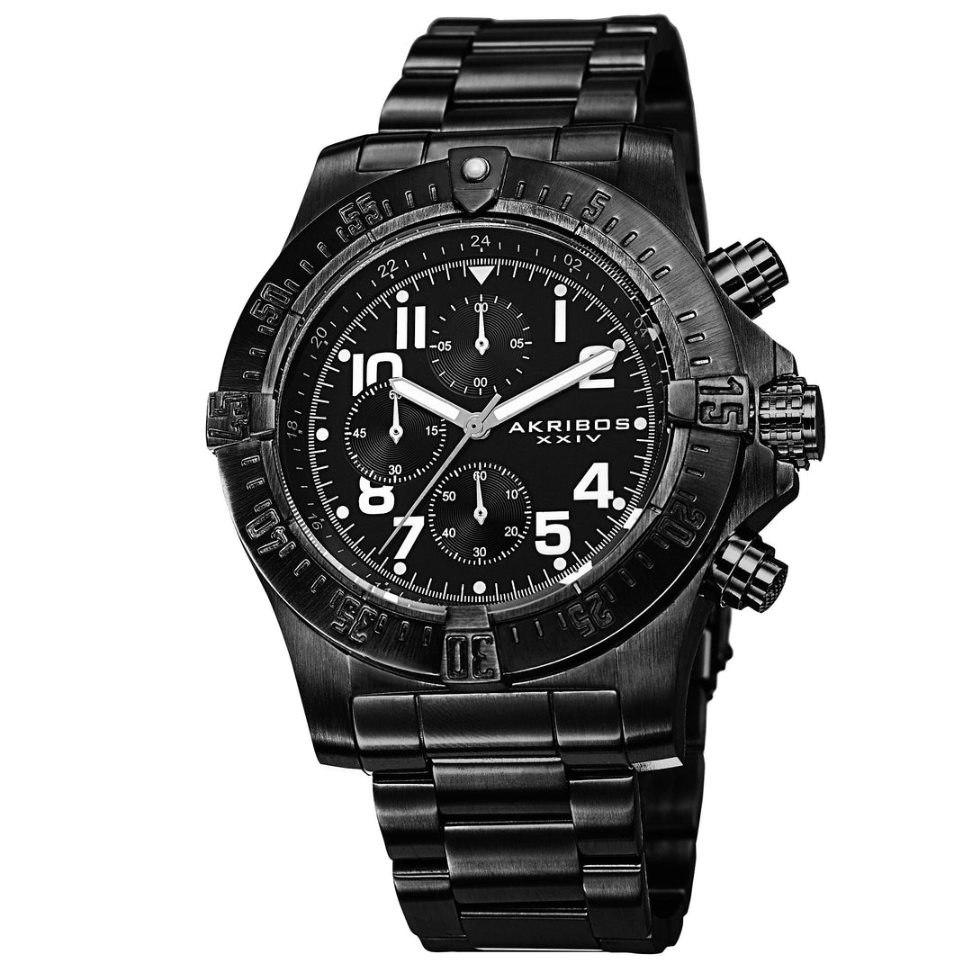 Chronograph Quartz Movement Watch with Black Dial and Black Stainless Steel Brac
