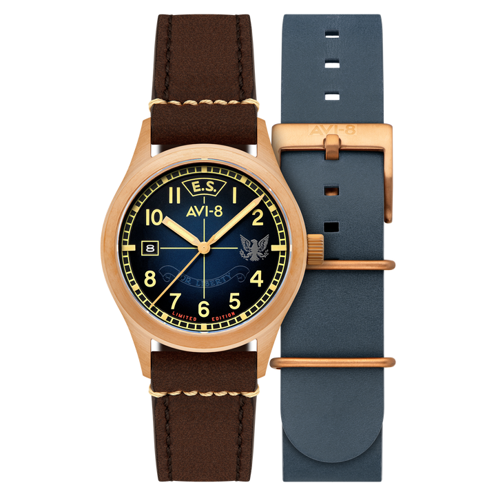 Flyboy Eagle Squadron Automatic Bronze 85th Limited Edition Black / Genuine Leat