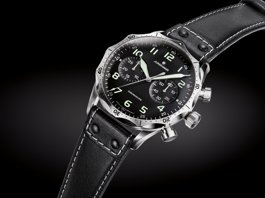 Pilot Chronoscope Black Dial / Black Riveted Leather Strap Black Dial