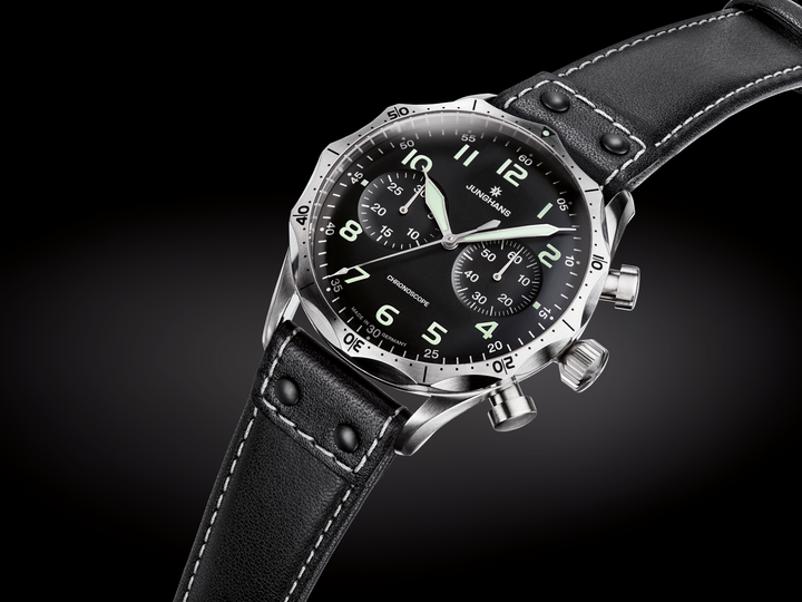 Pilot Chronoscope Black Dial / Black Riveted Leather Strap Black Dial