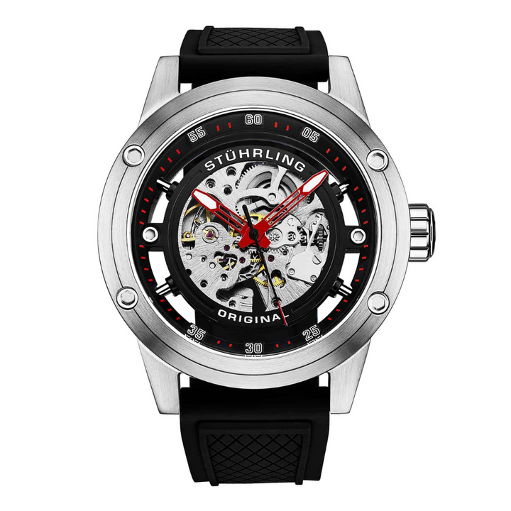 Automatic 50mm Skeleton silver | Black Dial