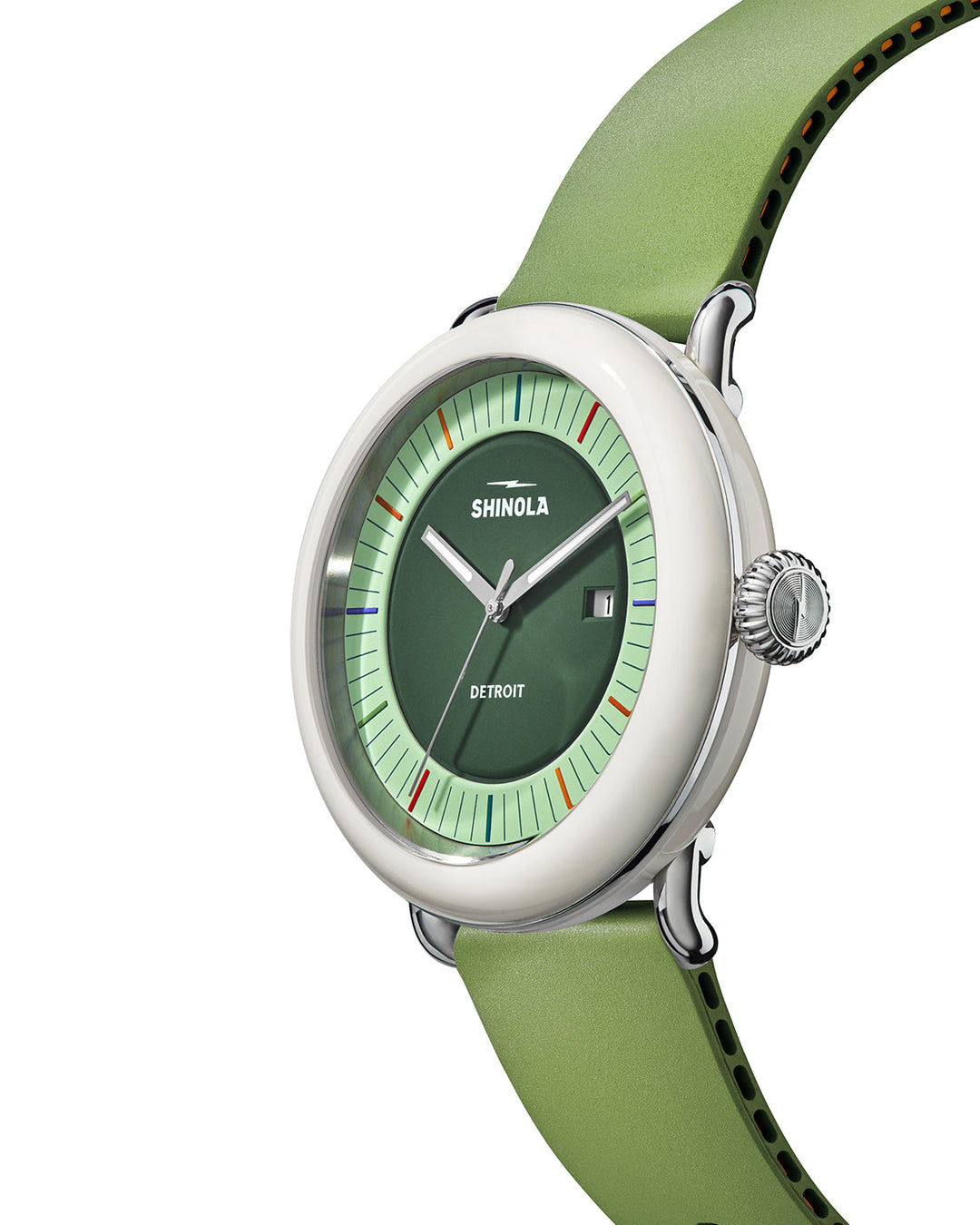 Detrola 3HD 41mm, Light Olive Rubber Strap Deep Olive Deep Olive Dial