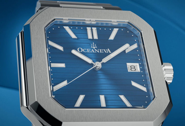 Oceaneva Tenuis Ultra-Thin Swiss Movement Automatic Thin Silver Blue Watch Blue/