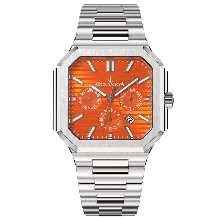 Tenuis Automatic Silver Bezel Watch  | Orange Dial with Calendar