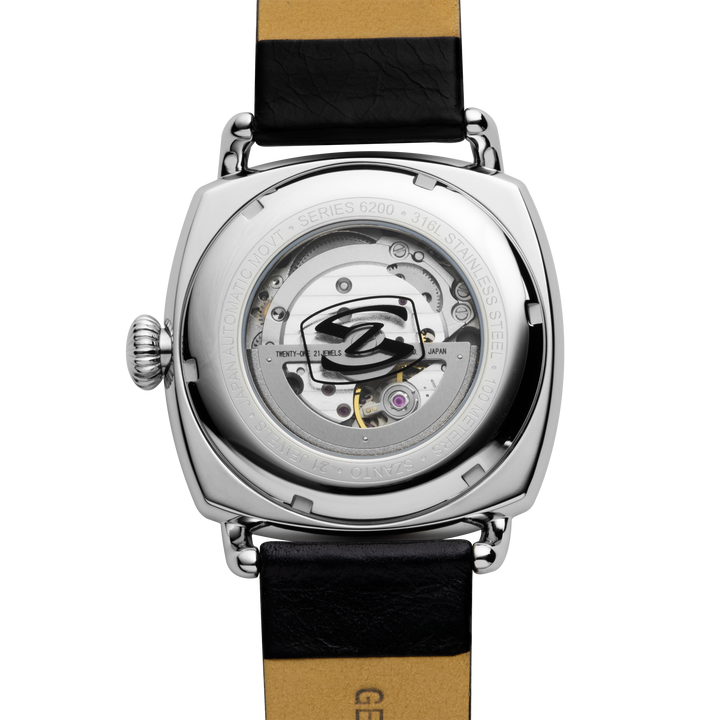 Officer's Coin Automatic Steel Case/Silver Guilloche Dial/Black Leather Strap | 