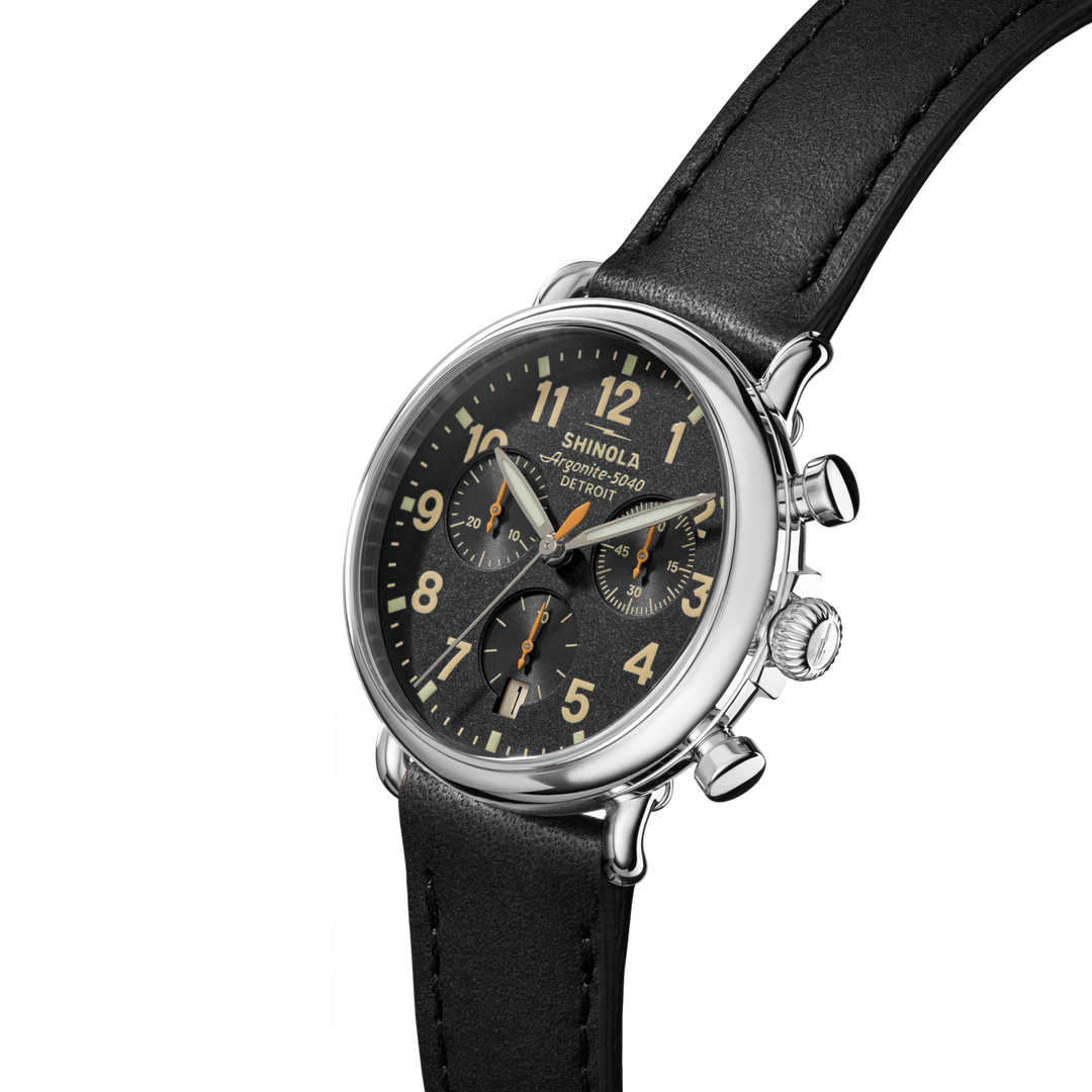 Runwell Chronograph Watch Black Dial / Black Leather Strap Black Dial