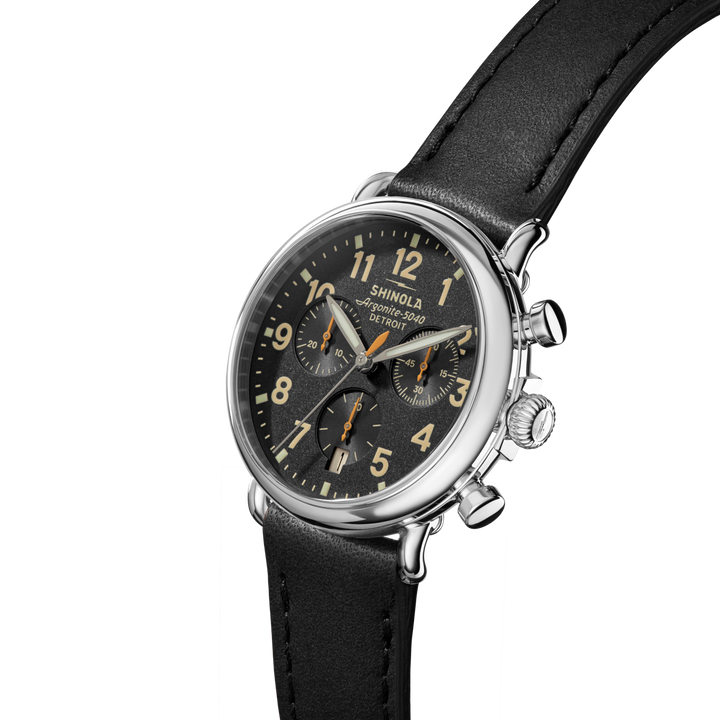 Runwell Chronograph Watch Black Dial / Black Leather Strap Black Dial