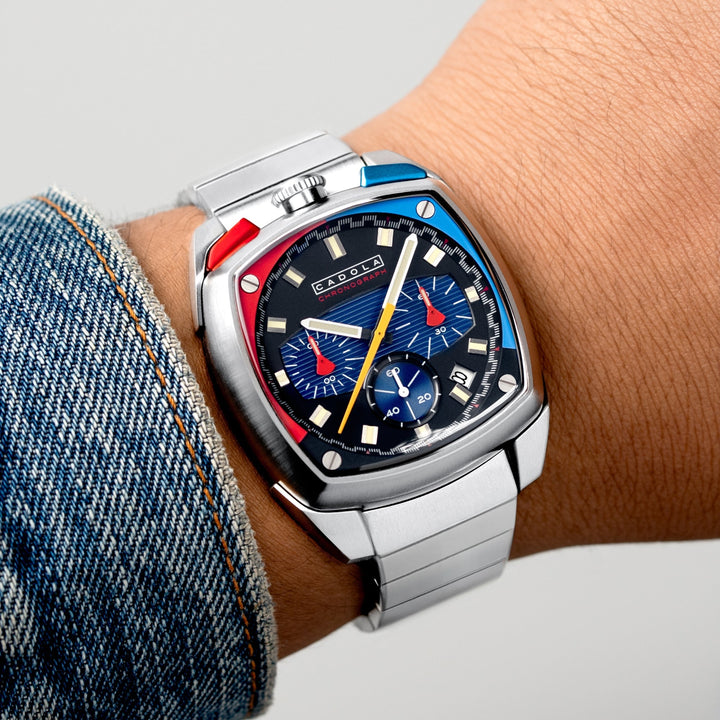 Taurus Chronograph Red & Blue / Stainless Steel | Black Dial