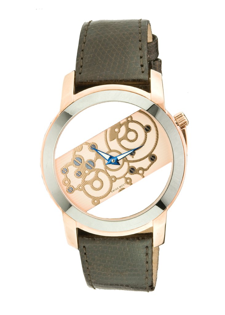 Men's Rosetone Swiss Quartz Tungsten & Stainless Steel See-Through Dial Watch ro