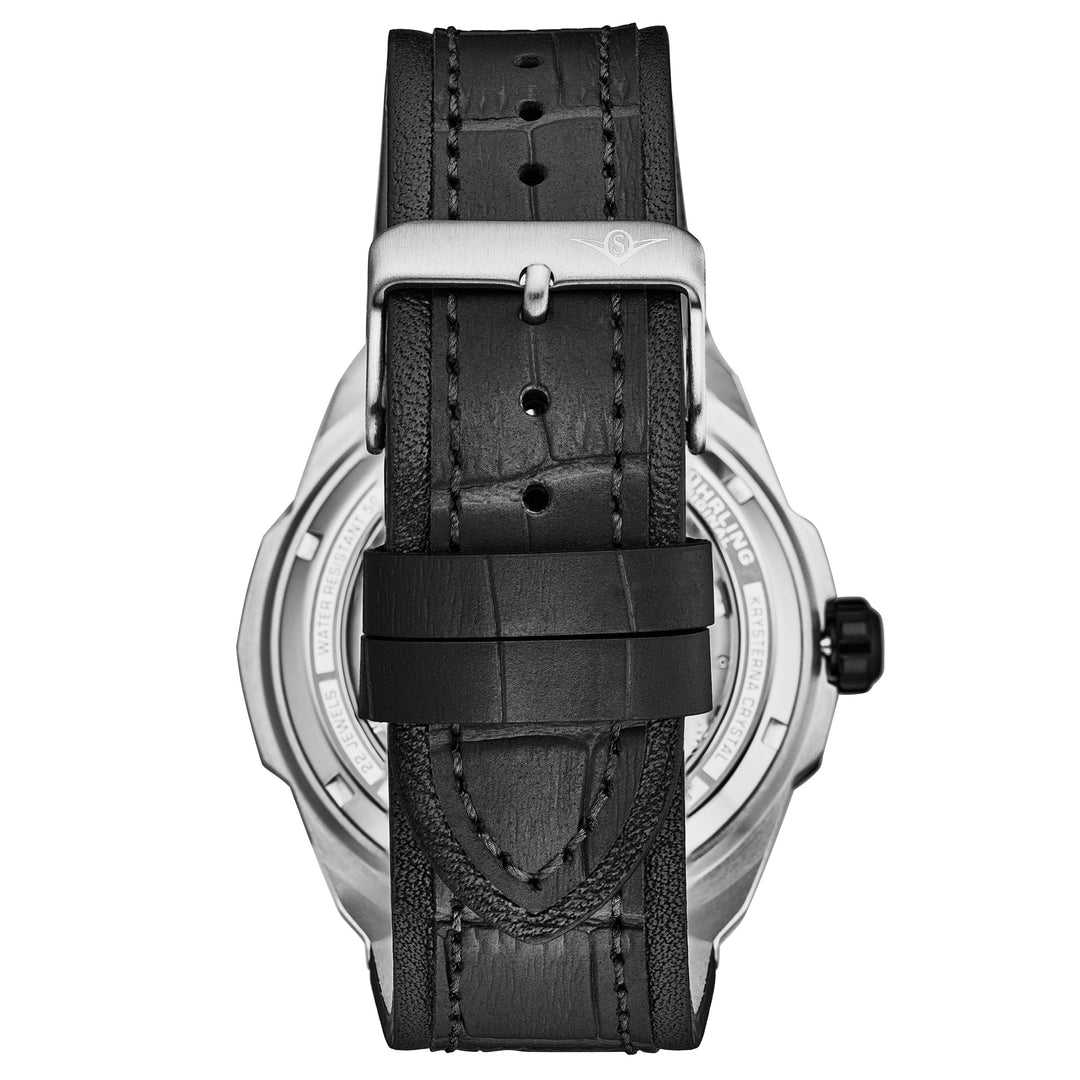 Dual Time Automatic Navigator 46mm Skeleton Silver/Leather | Silver Dial