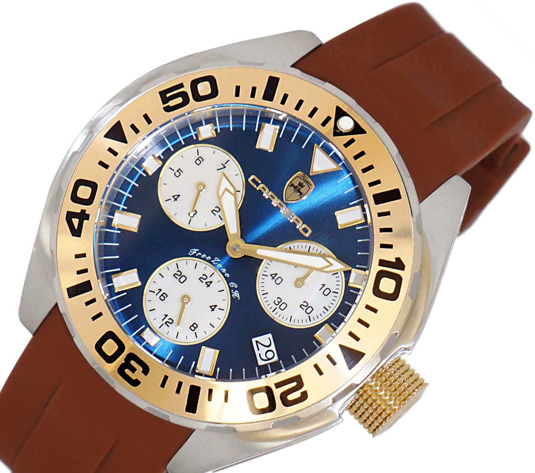 FreeZone-CH Blue - Goldg tone /Brown | Blue Dial