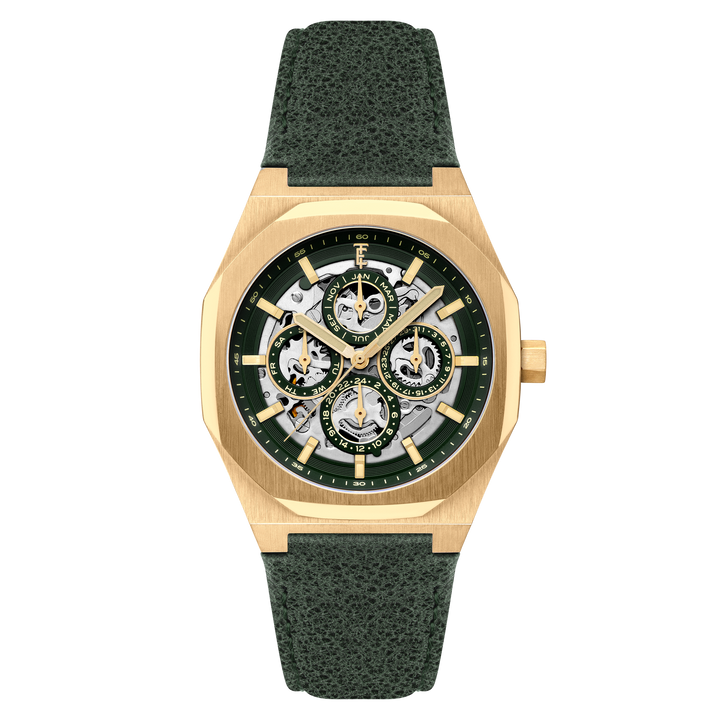 Discovery Drake Triple Calendar Skeleton Automatic Green / Genuine Leather | Gre