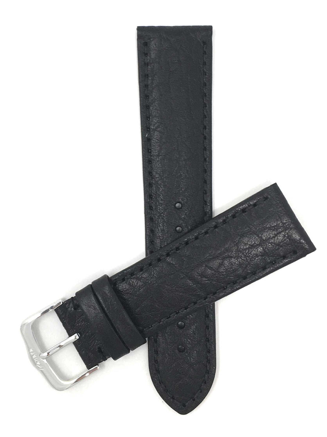 422 | 18mm Black Italian Leather Watch Band - Buffalo Pattern - Semi-Padded 18mm