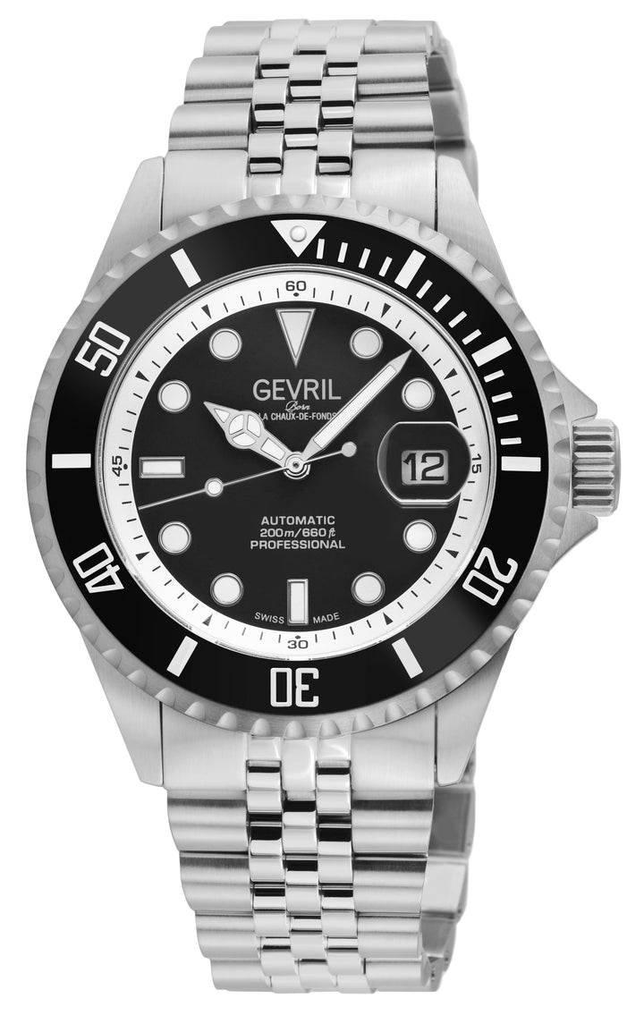 Wall Street Gevril Swiss Made SW200-1 Steel Rotating Black Ceramic Bezel , 316L 