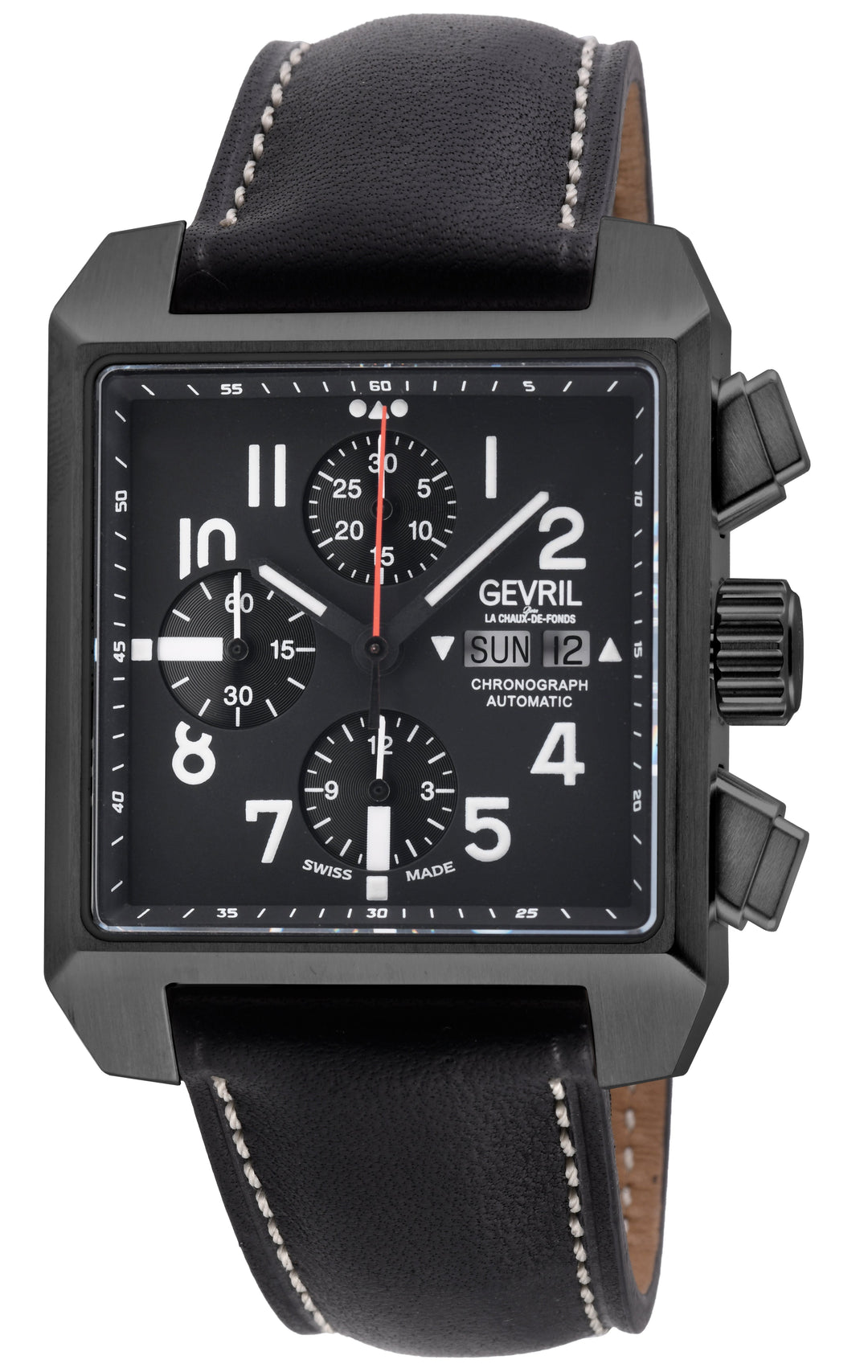 Herald Square Chronograph Gevril ETA7750 Chrono, SS/IPBLK Case, Black Dial, Ital