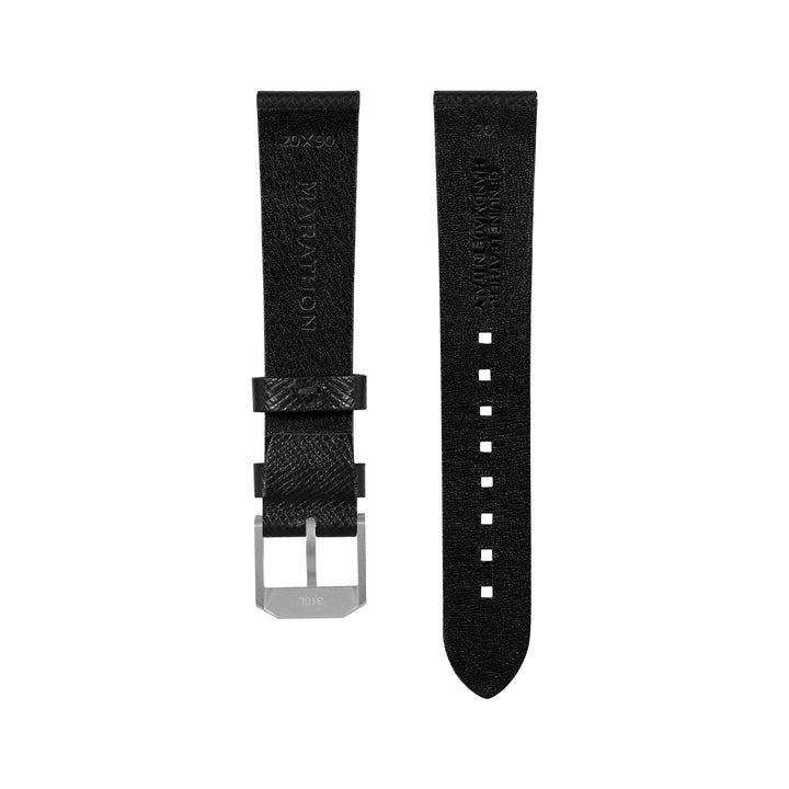 STRAP, 20mm, ITALIAN LEATHER, CROSS HATCH, PARKERIZED BUCKLE, BLACK, XL ITALIAN 