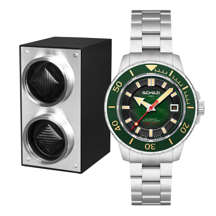Hermann Swiss Automatic Limited Edition Watch Winder Set Green / Stainless Steel