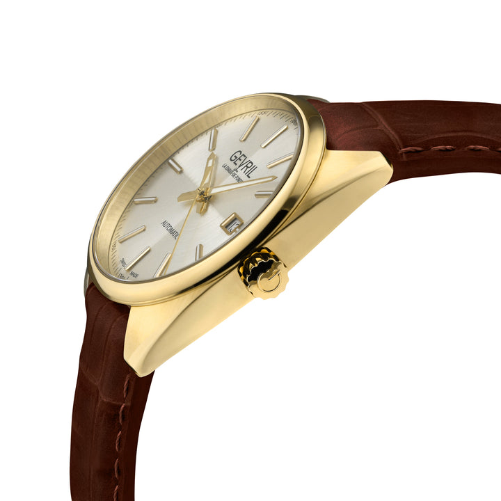 Five Points Swiss Made SW200 Silver dial Brown band YG | Silver Dial