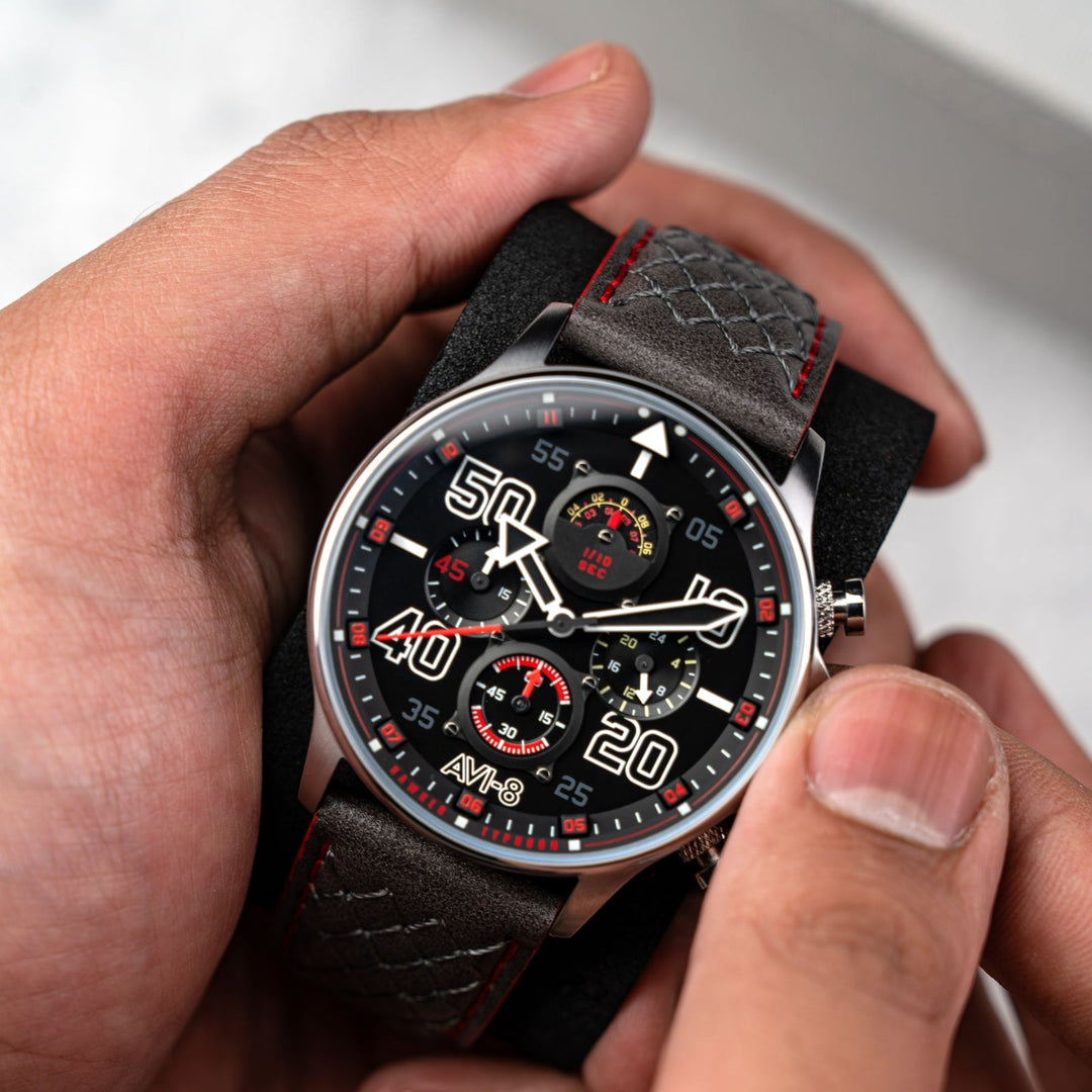 Coningham Chronograph Black / Leather Black Dial
