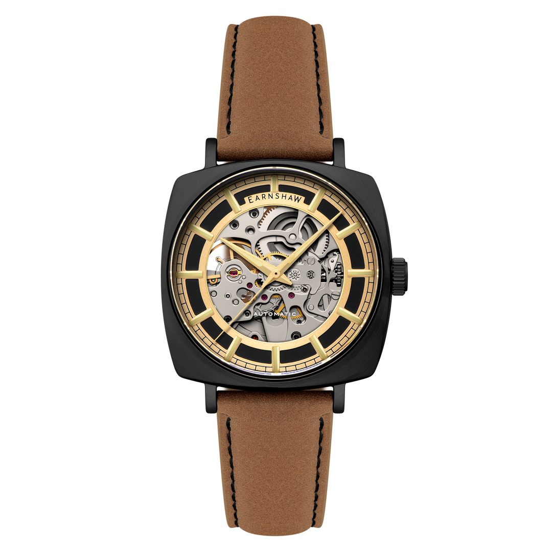 City Of London Moorgate Skeleton Automatic Gold / Genuine Leather Strap | Gold D