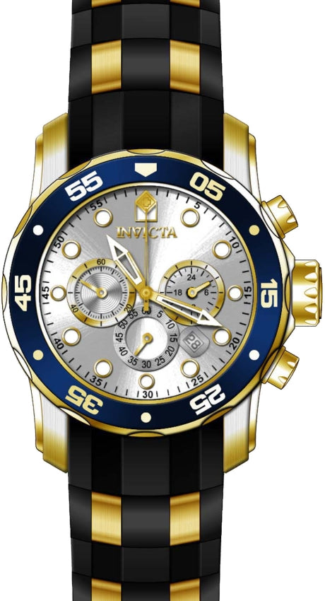 Pro Diver Chronograph Silver Dial / Two-Tone Black / Gold Silicone And Stainless