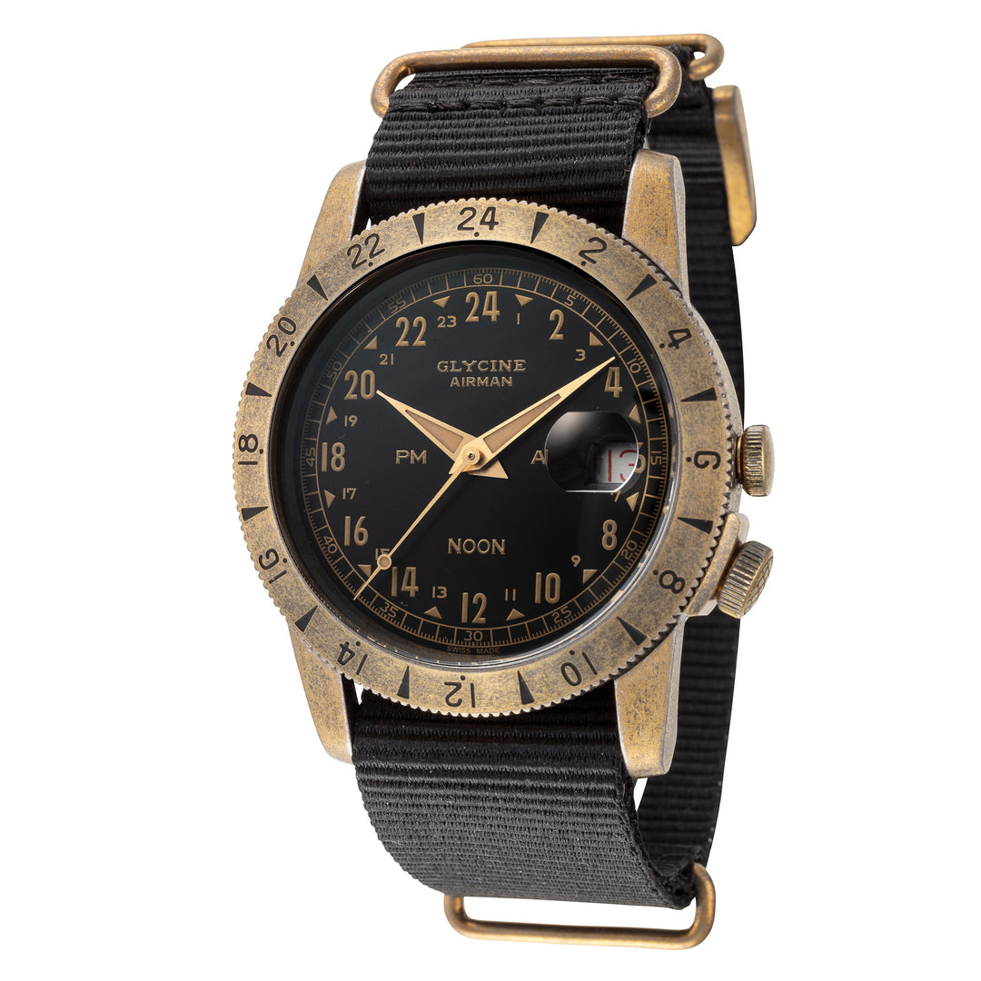 Glycine 40mm / Black / Brass | Black Dial