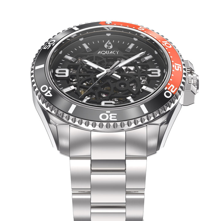 Automatic Miyota Movement Skeleton Black/Orange | Black Dial