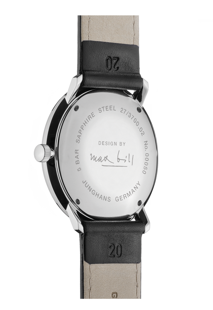 Max Bill Handaufzug Silver Dial / Black Leather Strap Silver Dial