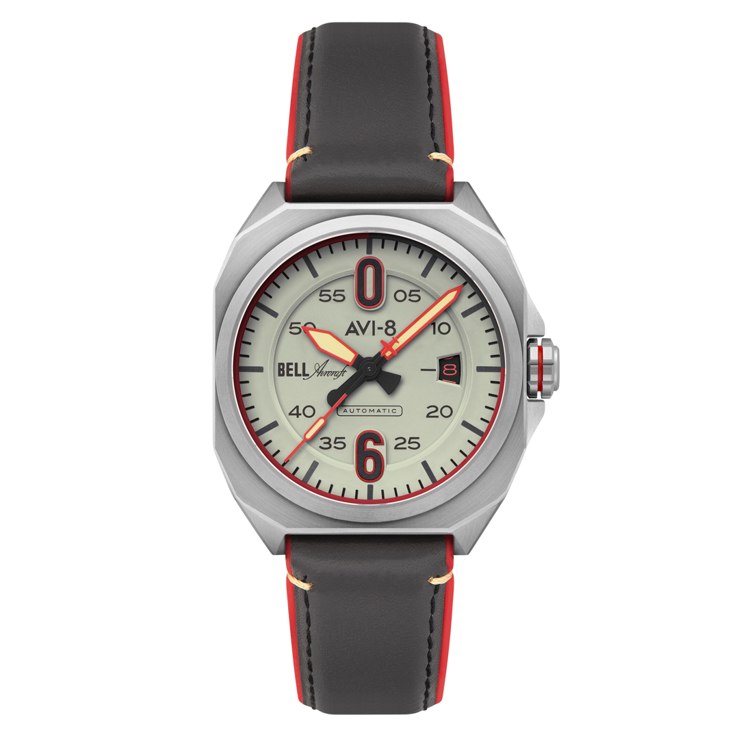 Bell X-1 Machbuster Automatic Gray / Brown Hybrid leather and rubber strap | Gra