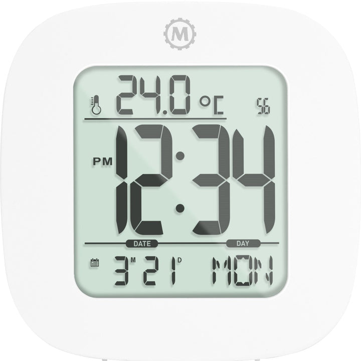 Compact Alarm Clock with Temperature and Date Clock, LCD, Alarm, Mini, White (25