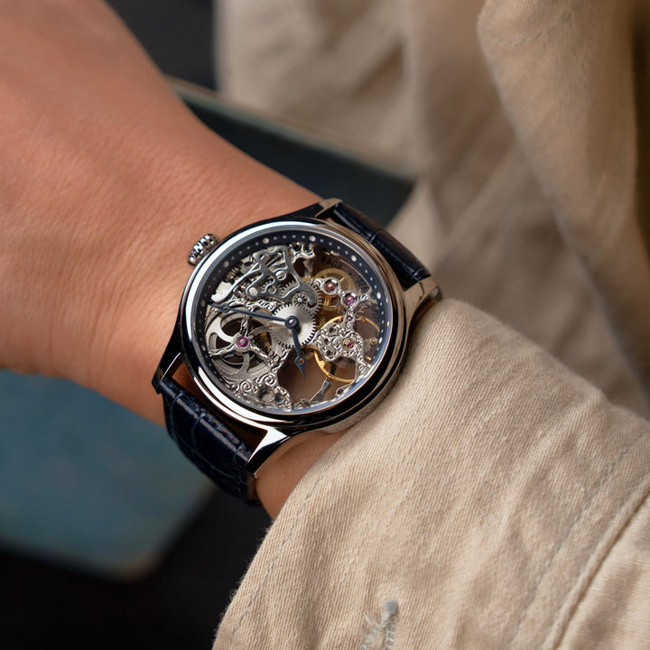 Bauer Mechanical Skeleton Silver / Genuine Leather | Silver Dial