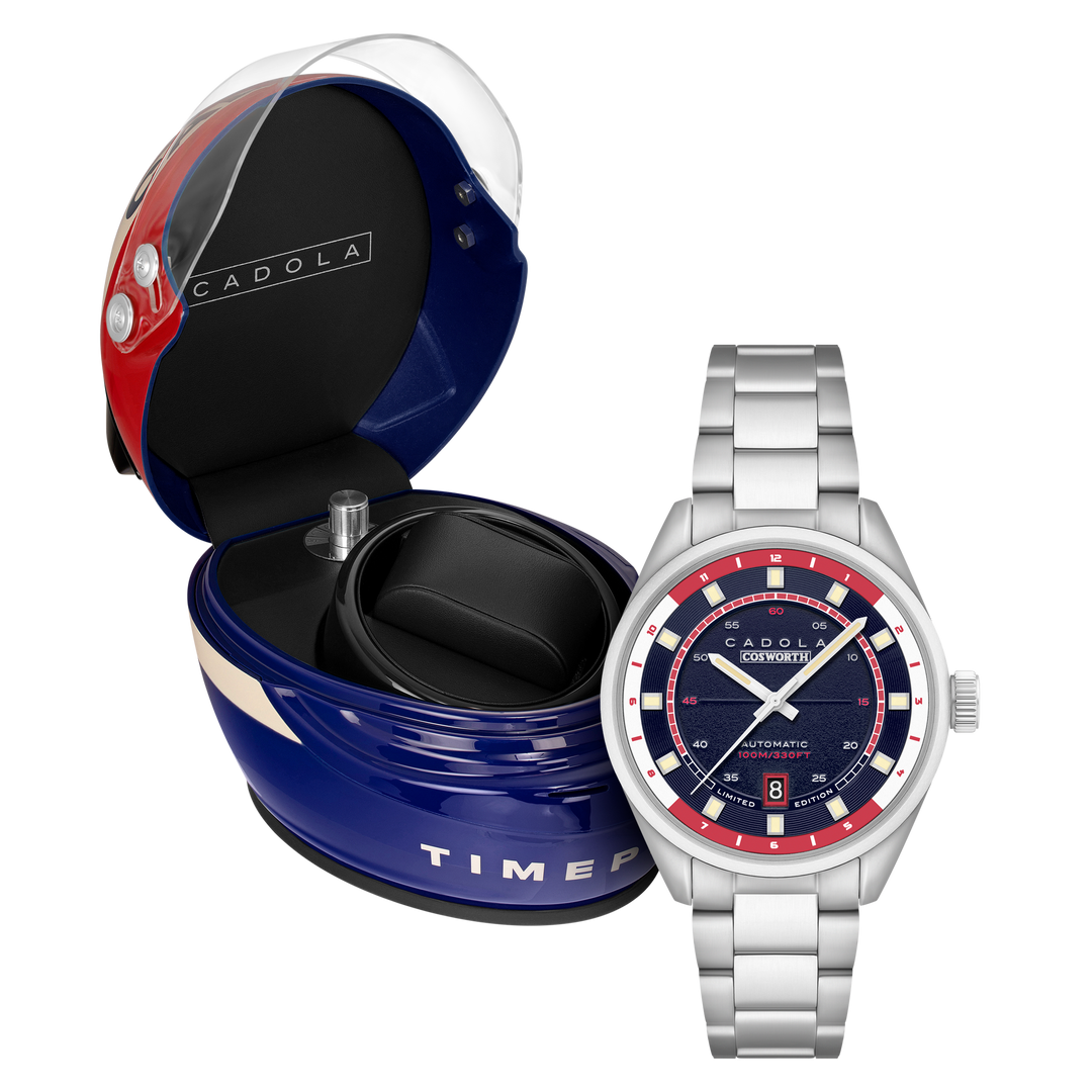 DFV-COSWORTH HELMET WATCH WINDER AUTOMATIC LIMITED EDITION BLUE / STAINLESS STEE