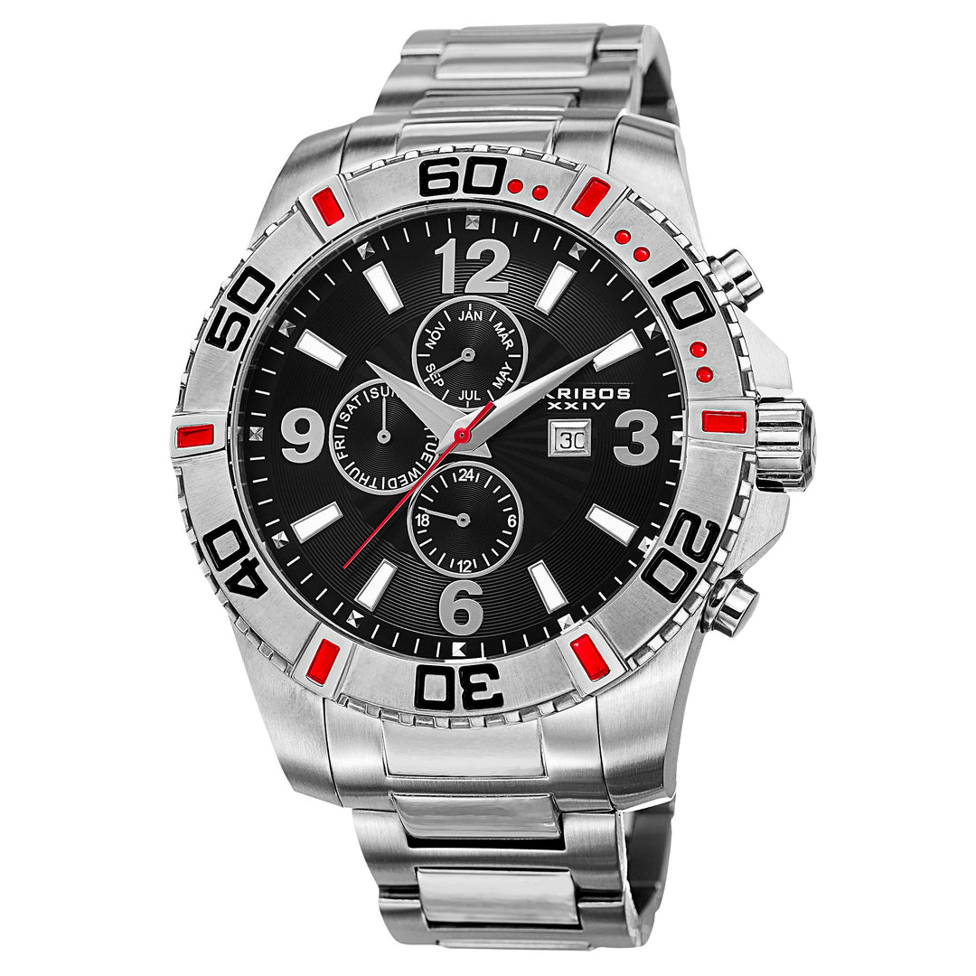 Men's 'Grandiose' Multifunction Watch - 3 Subdials Month, Day, & GMT and Date Wi