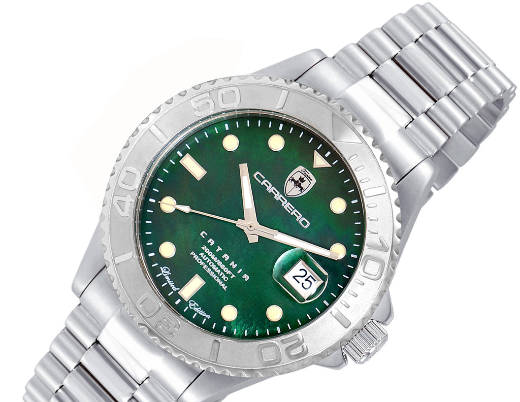 Catania MOP Silvertone-White | Green Dial