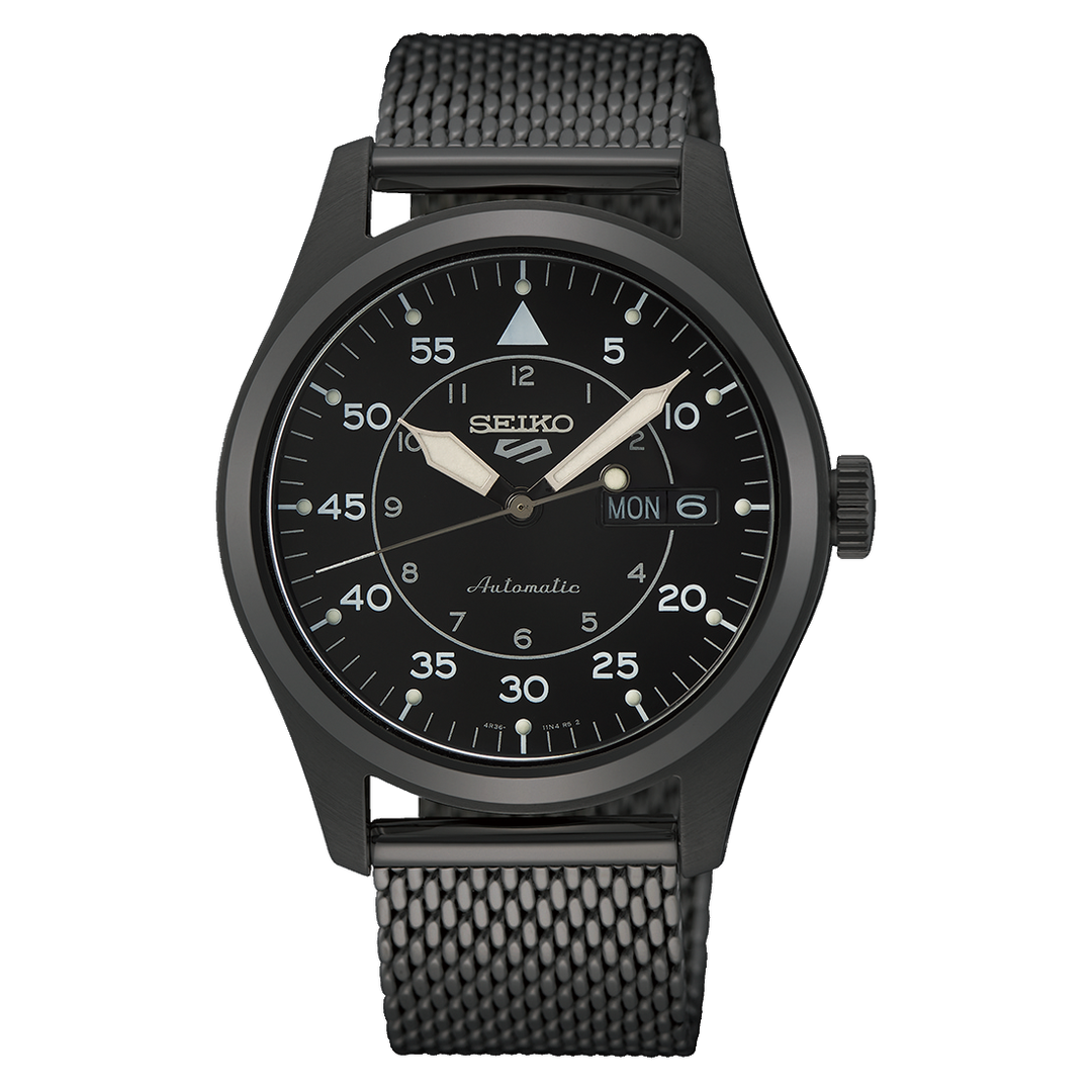5 Sports Field Series Black Dial Black Stainless Steel Mesh Bracelet 39.4mm Blac