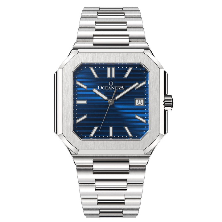 Oceaneva Tenuis Ultra-Thin Swiss Movement Automatic Thin Silver Blue Watch Blue/