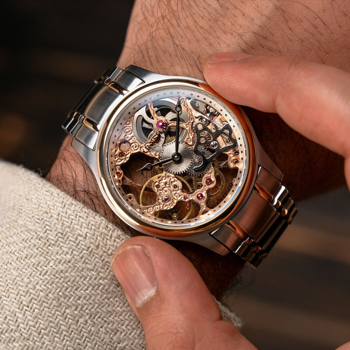 Bauer Mechanical Skeleton Rose Gold / Stainless Steel | Rose Gold Dial