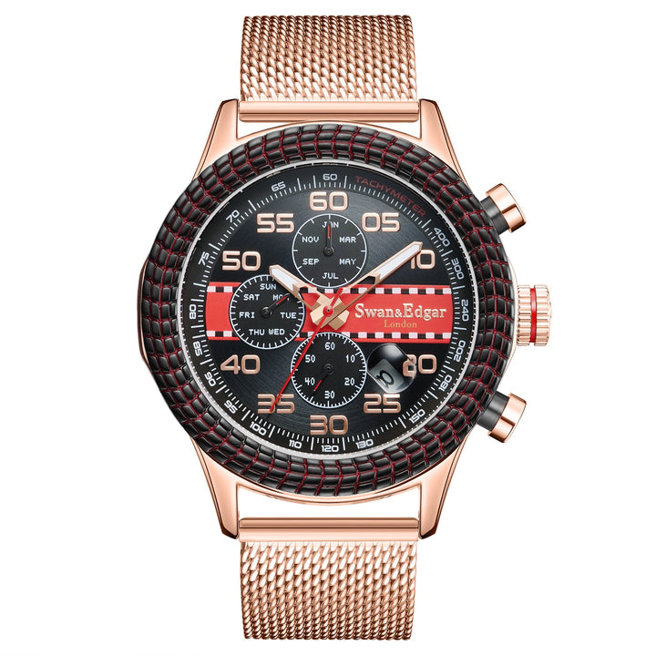 Race Line Automatic Black/Red Dial Rose Gold Milanese Bracelet Rose Gold Case 45